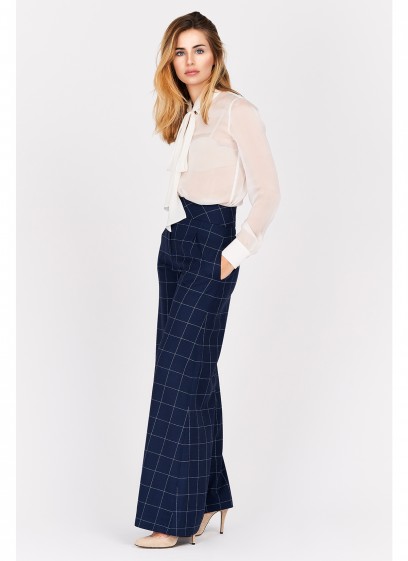 Pantalon large taille haute Emmanuelle khanh-Bleu à carreaux - 8878-500