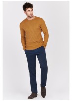 Pull torsadé col rond en coton Emmanuelle Khanh -Jaune moutarde