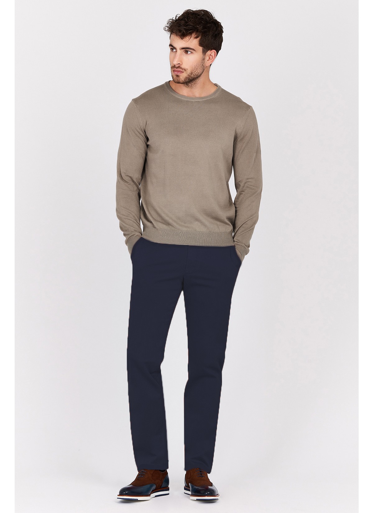 Pull col rond en coton Emmanuelle Khanh-Beige
