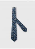 Cravate en soie motif liberty Emmanuelle Khanh -Marine et bleu clair fleurs - 4507 1