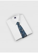 Cravate en soie motif liberty Emmanuelle Khanh -Marine et bleu clair fleurs - 4507 1