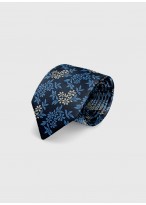 Cravate en soie motif liberty Emmanuelle Khanh -Marine et bleu clair fleurs - 4507 1
