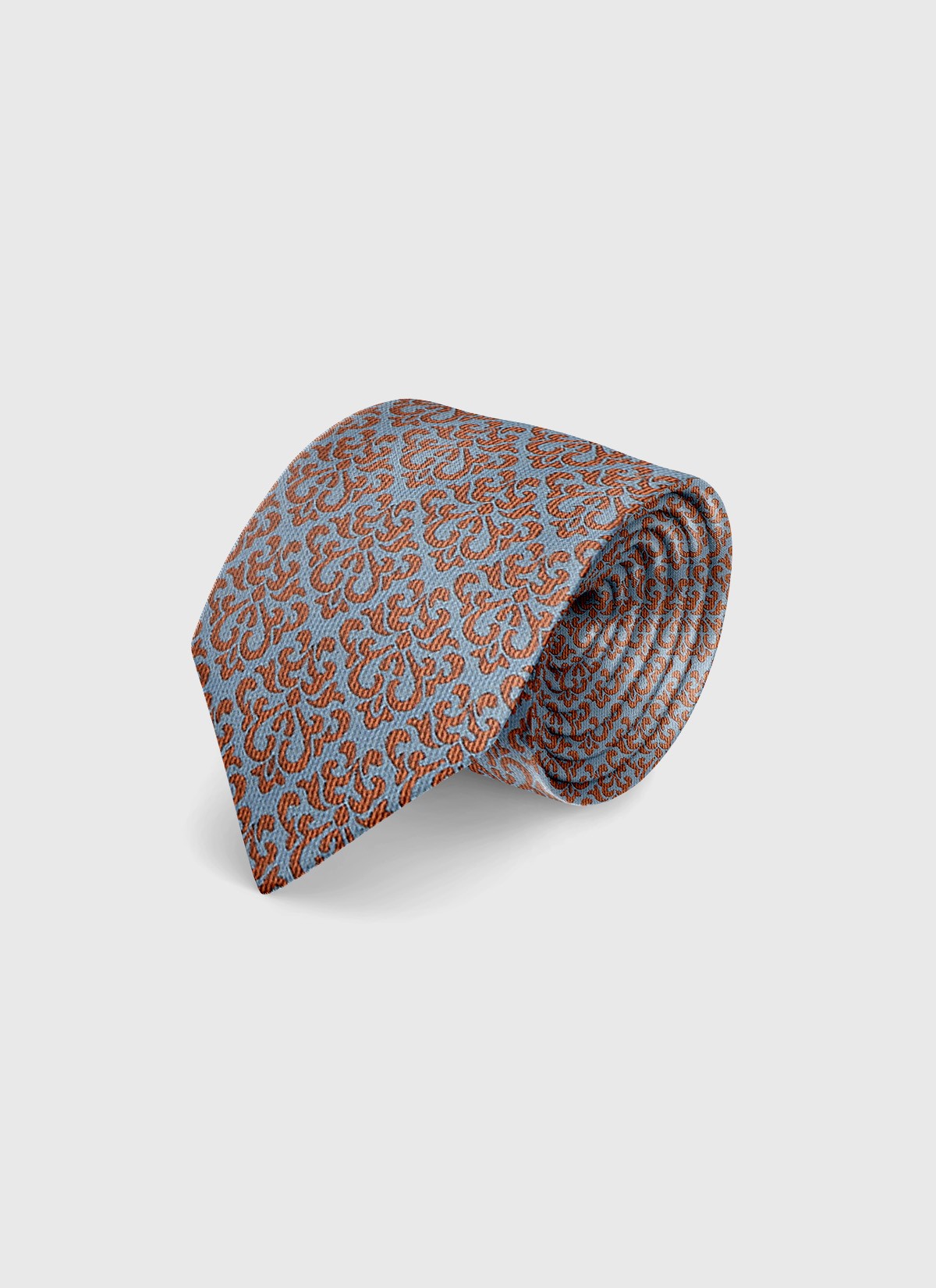 Cravate en soie à motif fantaisie Emmanuelle Khanh -Bleu clair motifs orange - 4550 9