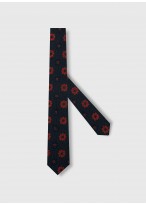 Cravate en soie motif liberty Emmanuelle Khanh -Marine et fleurs rouges - 4414 2