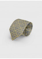 Cravate en soie à motif fantaisie Emmanuelle Khanh -Jaune et motifs bleu - 4550 8