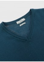 Pull col V en laine Emmanuelle khanh_85 - Bleu canard