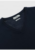 Pull col V en laine Emmanuelle khanh_88 - Bleu marine