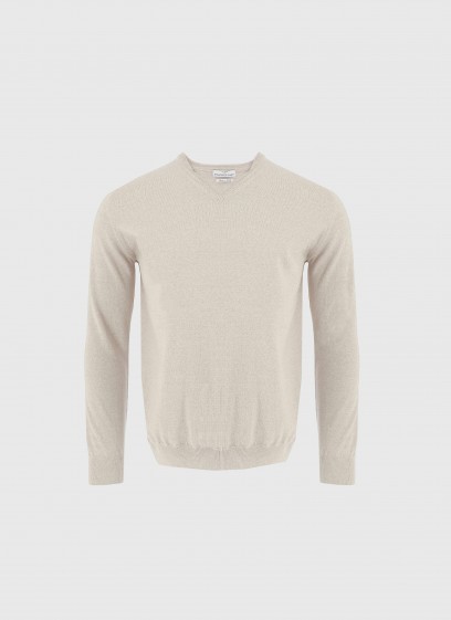 Pull col V en laine Emmanuelle khanh_31 - Beige clair