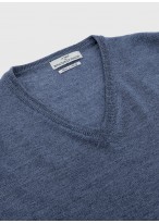 Pull col V en laine Emmanuelle khanh_84 - Bleu denim