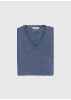 Pull col V en laine Emmanuelle khanh_84 - Bleu denim