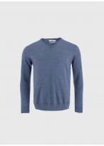 Pull col V en laine Emmanuelle khanh_84 - Bleu denim