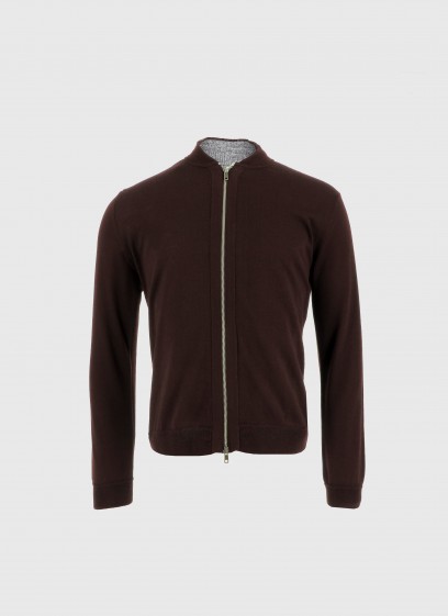 Cardigan zippé en laine mélangée Emmanuelle Khanh-Marron