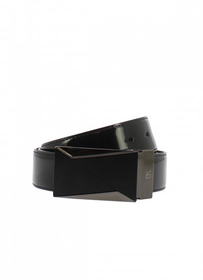 Ceinture en cuir vernis boucle plate Emmanuelle Khanh-Noir