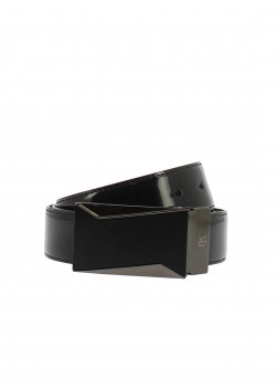 Ceinture en cuir vernis boucle plate Emmanuelle Khanh-Noir
