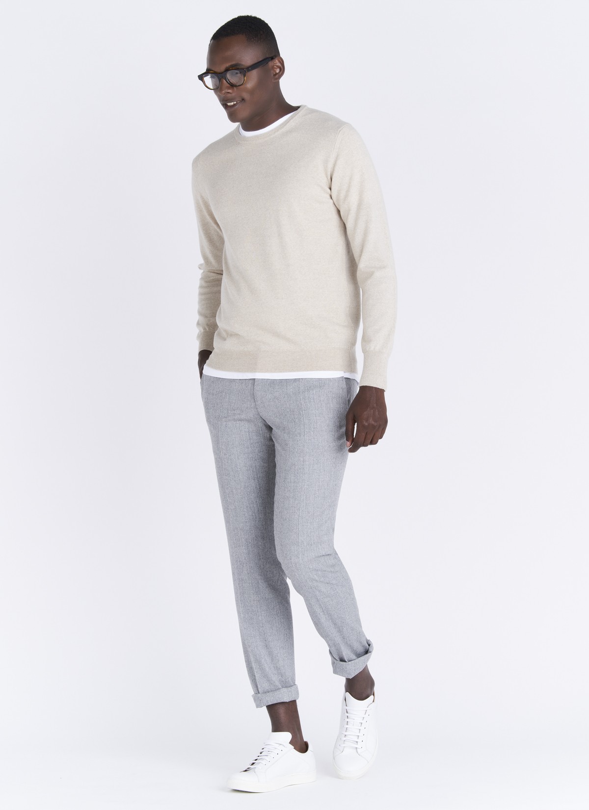 Pull col rond en laine vierge Emmnauelle Khanh _ 31 - Beige clair