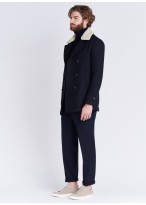 Caban col amovible moutonné Emmanuelle Khanh  - Bleu marine