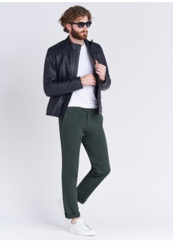 Blouson motard en cuir Emmanuelle Khanh 88 - Bleu marine