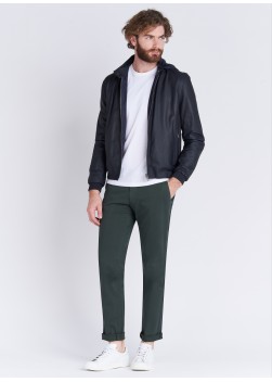Blouson à capuche en cuir Emmanuelle Khanh 88 - Bleu marine