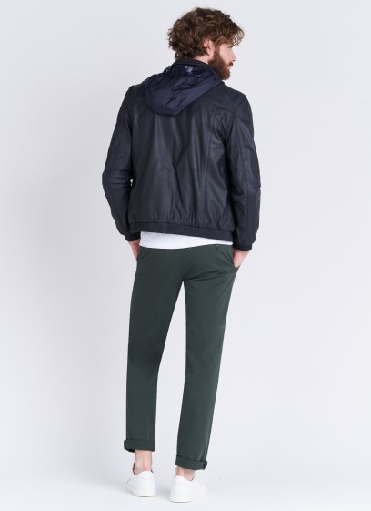 Blouson à capuche en cuir Emmanuelle Khanh 88 - Bleu marine