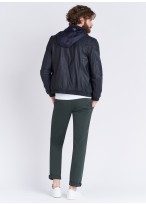 Blouson à capuche en cuir Emmanuelle Khanh 88 - Bleu marine