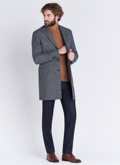 Peaked lapel textured coat Emmanuelle Khanh 86 - Slate blue