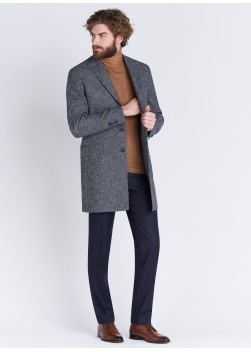 Manteau col pointe texturé Emmanuelle Khanh 86 - Bleu ardoise