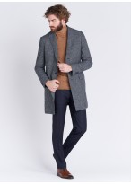 Manteau col pointe texturé Emmanuelle Khanh 86 - Bleu ardoise
