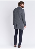 Manteau col pointe texturé Emmanuelle Khanh 86 - Bleu ardoise