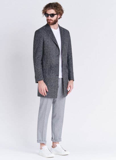 Manteau chevron à col pointe Emmanuelle Khanh 23 - Gris foncé