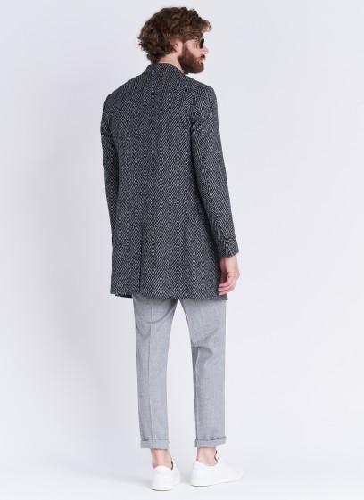 Manteau chevron à col pointe Emmanuelle Khanh 23 - Gris foncé